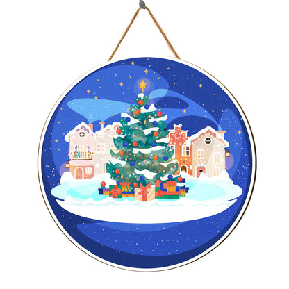 Teesdily | Customized Christmas Town Round Wood Sign Christmas Is Coming Custom Wood Sign Xmas Family Door Sign Christmas Gifts