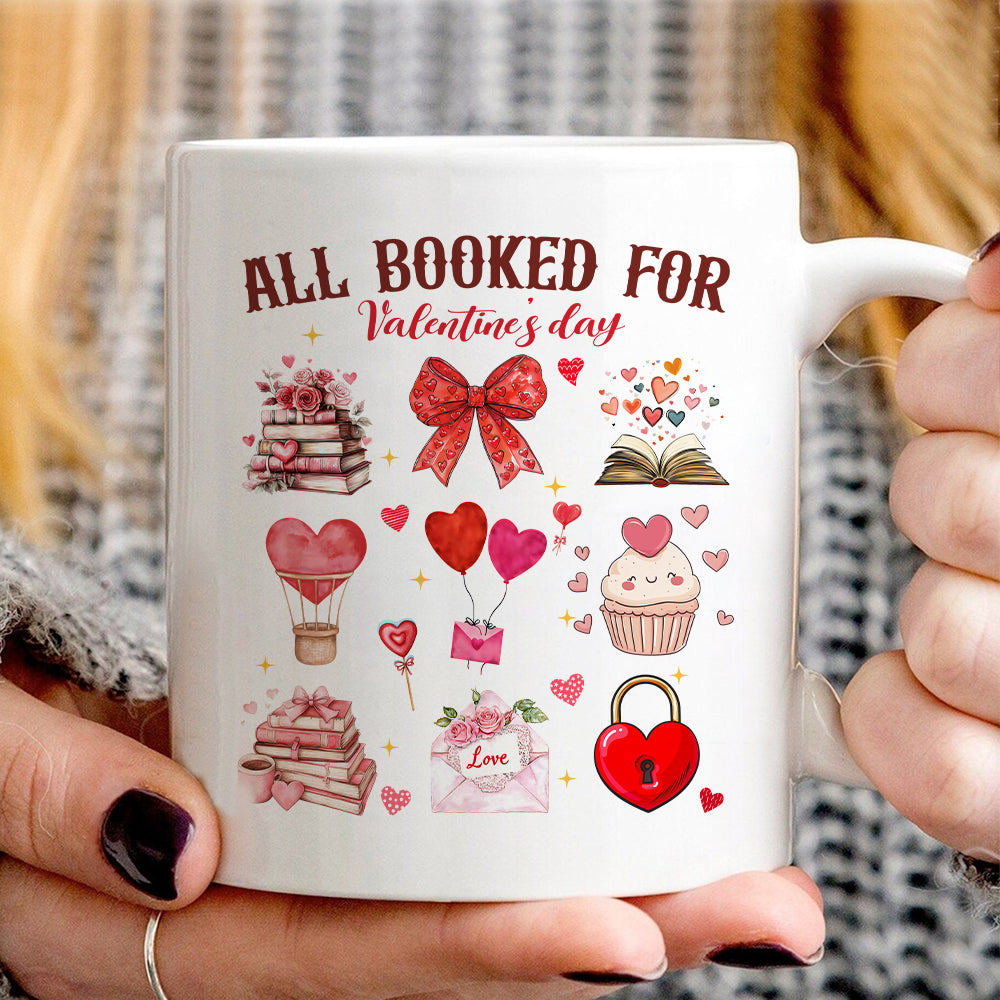 Teesdily | All Booked For Valentine's Day Shirt, Valentine Coquette Sweatshirt, Valentine's Day Coquette Bow Hoodie Mug Lover