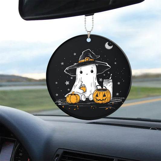 Teesdily | Happy Halloween Cute Ghost Ceramic Ornament, Ghost And Pumpkin Halloween Plastic And Ceramic Ornament, Halloween Ornament Decor Gifts