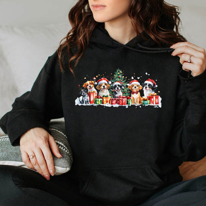 Teesdily | Christmas Dogs Shirt, Dog Lover Shirt, Cute Dog Christmas Sweatshirt Hoodie Mug, Cute Gift For Dog Lover, Dog Mom Tee