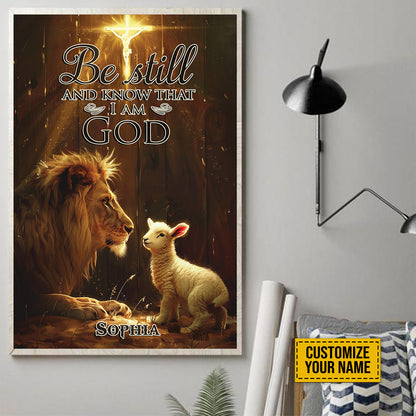 Teesdily | Customized Jesus Christ Lamb Lion Of Judah Poster, Be Still Know That I Am God Poster Canvas, Christian Art Decor Wall