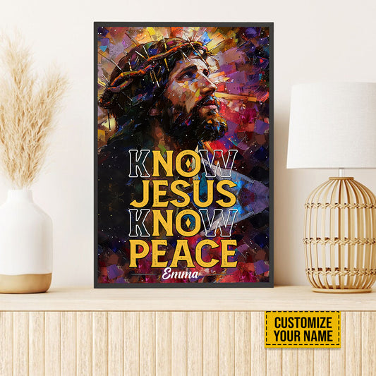 Teesdily | Personalized Jesus Art Poster, No Jesus No Peace God Faith Poster Canvas, God Jesus Watercolor Art Posters, Religious Home Decor