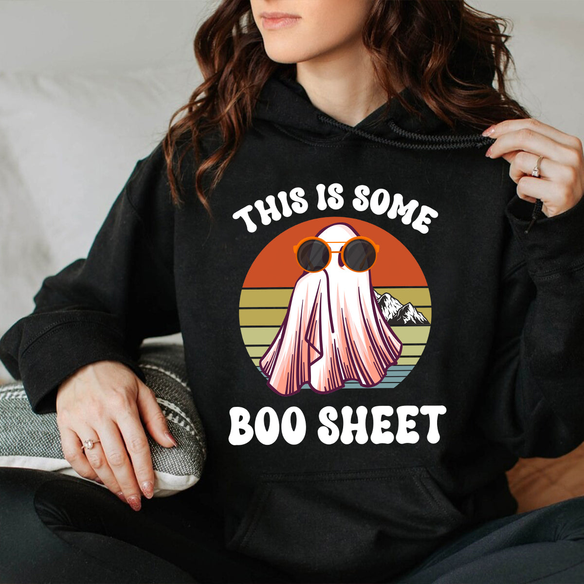 Teesdily | This Is Some Boo Sheet Shirt, Breast Cancer Boo Sheet Sweatshirt, Retro Halloween Boo Ghost Costume Hoodie Mug