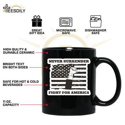 Teesdily | American Flag Shirt, Never Surrender Fight For America Sweatshirt Hoodie Mug, Legend USA 2024 Shirt, 45 47 Patriotic Shirt Gift Men