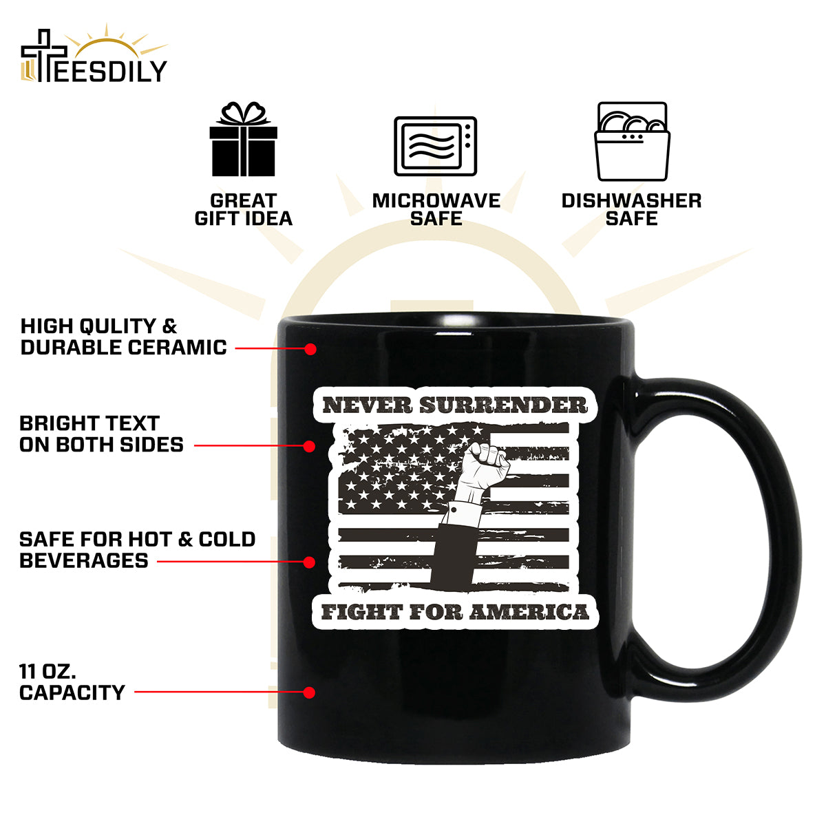 Teesdily | American Flag Shirt, Never Surrender Fight For American Sweatshirt Hoodie Mug, Legend USA 2024 Shirt, 45 47 Patriotic Shirt Gift Men