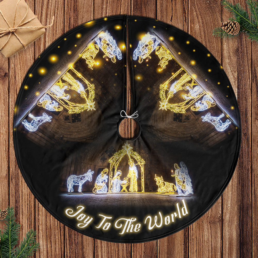 Teesdily | Customized Jesus Christ Nativity Christmas Tree Skirt, Joy To The World Tree Skirt For Christmas Tree, Jesus Lover Gift