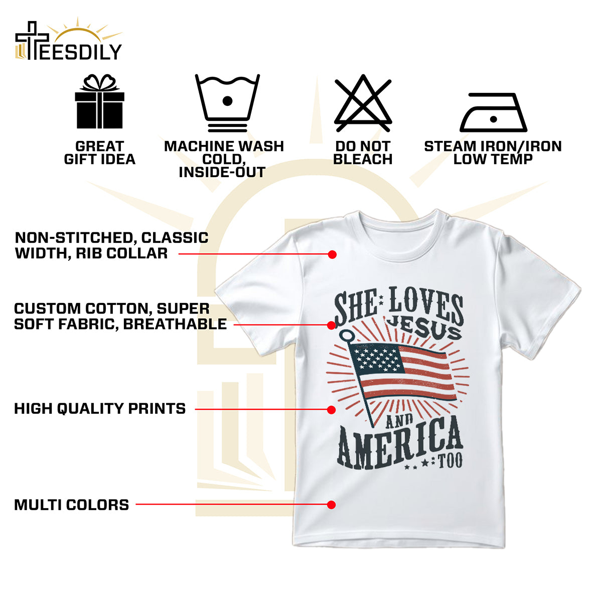 Teesdily | American Flag Tshirt, She Loves Jesus And America Too, Indepdence Day Sweatshirt Hoodie, Christian Gifts Mug