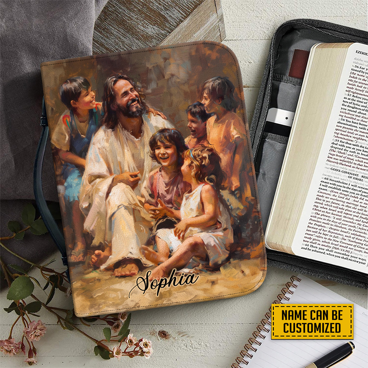 Teesdily | Jesus Blessing The Children Bible Cover Custom, God With Children Bible Bag, Christ Inspirational Religious Bible Case, Jesus Lovers Gift