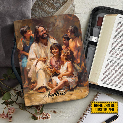 Teesdily | Jesus Blessing The Children Bible Cover Custom, God With Children Bible Bag, Christ Inspirational Religious Bible Case, Jesus Lovers Gift