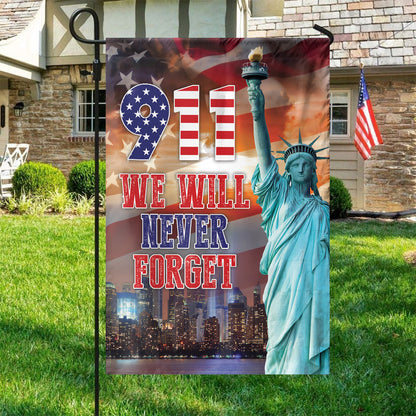 Teesdily | 911 America Flag House Flag, September 11 We Will Never Forget Garden Flag, Patriot Day Yard Banner Home Decor, Remembrance Day Gifts