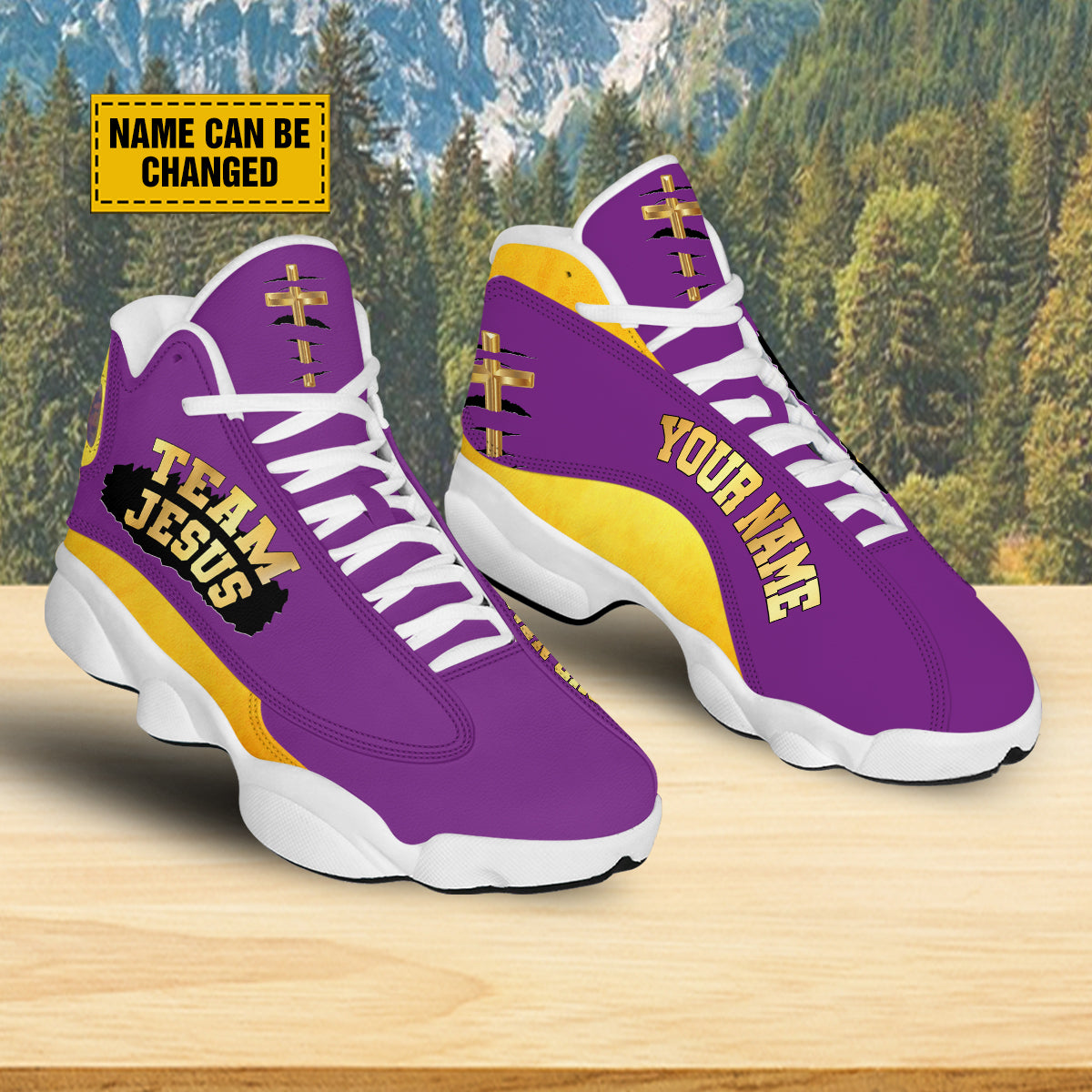 Teesdily | Personalized Purple Jesus Basketball Shoes, Team Jesus Running Shoes, Christian Religious Gift, Unisex Basketball Shoes With Thick Soles