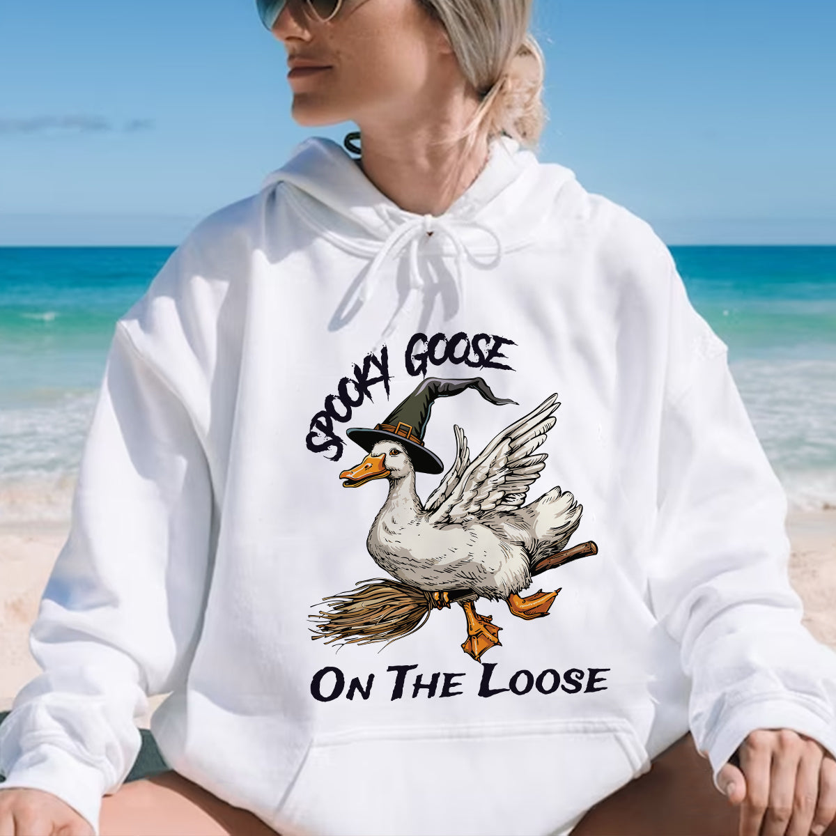 Teesdily | Halloween Goose Witch Shirt, Spooky Goose On The Loose Sweatshirt Hoodie Mug, Funny Silly Goose T-shirt, Spooky Halloween Gifts