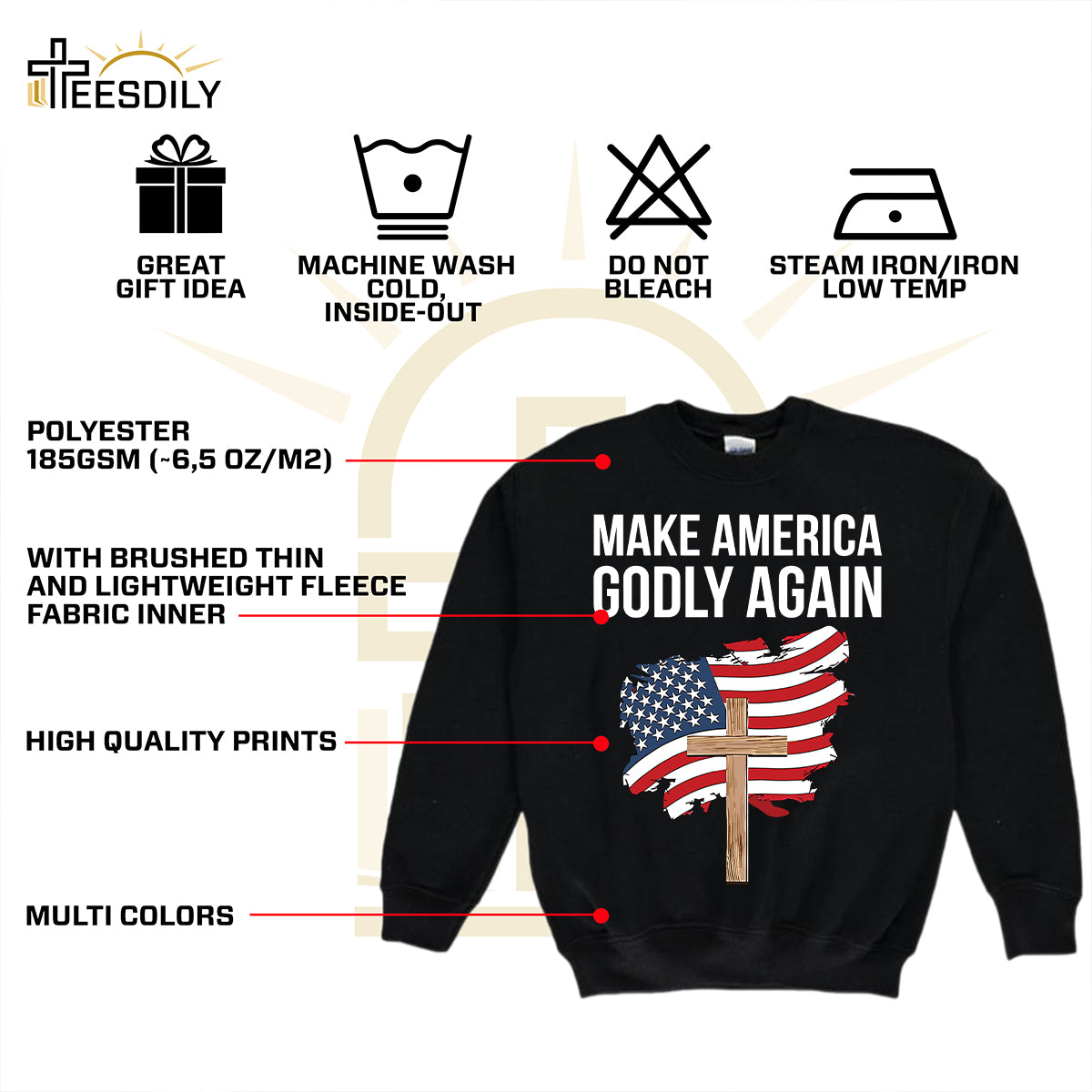 Teesdily | Jesus Cross Patriotism American Shirt, Make America Godly Again Jesus Shirt, Independence Day Unisex Tshirt Hoodie Sweatshirt Mug