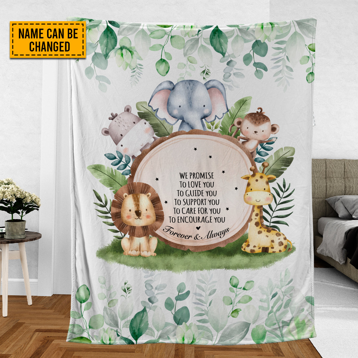 Teesdily | Nursery Personalized Safari Blanket We Promise To Love You Forever And Always Sherpa Fleece Woodland Animal Baby Blanket Custom Gifts