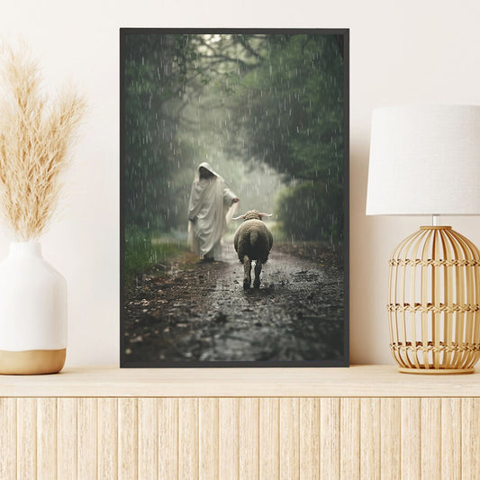 Teesdily | Jesus And Lamb Poster, Lamb Of God Poster, Christ Save The Lamb, Bible Verse Wall Art, Jesus Lover Gift, Religious Poster Canvas