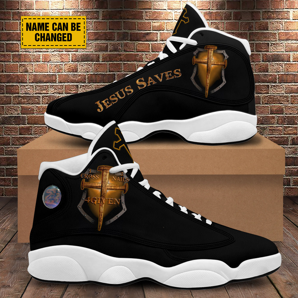 Teesdily | Customized Jesus Nails Basketball Shoes, Jesus Saves Christian Gift, Christian Basketball Shoes With Thick Soles