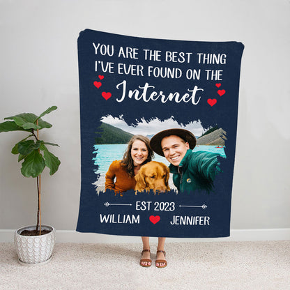 Teesdily | Custom Photo Valentines Day Sofa Blanket For Lover Warm Blanket You Are The Best Thing I've Ever Found On The Internet Couple Keepsake