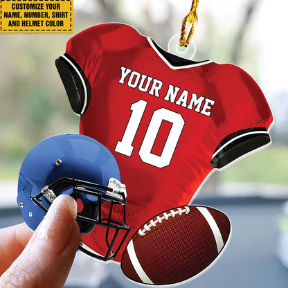 Teesdily | Customized American Football Uniform Helmet And Ball Acrylic Ornament, American Football Lovers Christmas Ornament