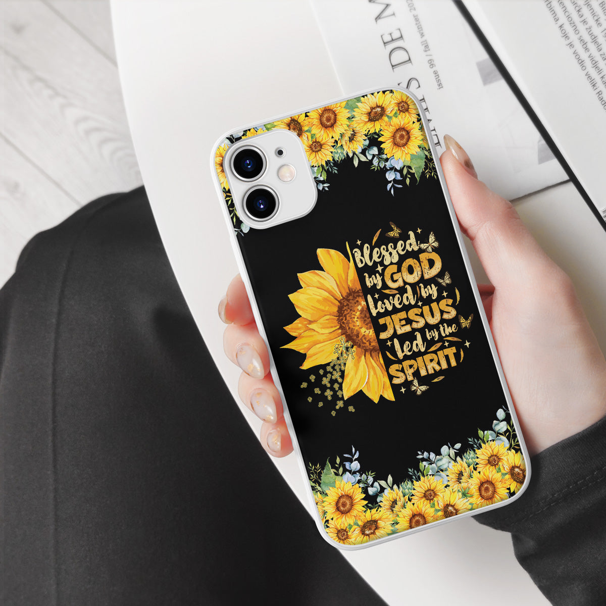 Teesdily | Jesus Christ Sunflower Phone Case, Blessed By God Loved By Jesus Phone Case, Jesus Cross Butterfly Phone Cover, Christian Girl Gifts