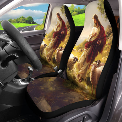 Teesdily | Jesus And Lamb Car Seat Cover, Lamb Of God Front Seat Covers, God Christian Seat Protectors, Car Accessories, Jesus Lover Gifts