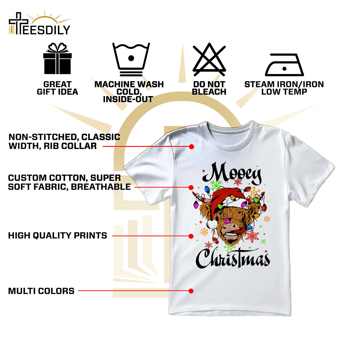 Teesdily | Highland Cow Christmas Shirt, Mooey Christmas Sweatshirt Hoodie Mug, Cow Santa Tee, Farm Christmas Cow Shirts