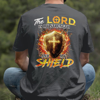 Teesdily | The Lord Is My Strength And My Shield Shirt, Jesus Christian Cross Sweatshirt, Faith God Hoodie Mug, Religious Gift Men