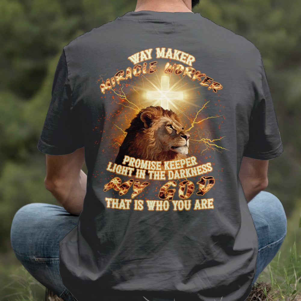 Teesdily | Way Maker Miracle Worker Promises Keeper Shirt, Jesus Cross Lion Sweatshirt, My God Hoodie Mug, Faith Religious Gift