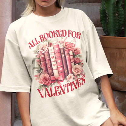 Teesdily | All Booked For Valentines Shirt, Book Lover Sweatshirt, Bookish Floral Valentine Hoodie, Bookworm Mug, Librarian Gift