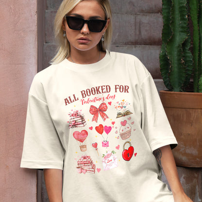 Teesdily | All Booked For Valentine's Day Shirt, Valentine Coquette Sweatshirt, Valentine's Day Coquette Bow Hoodie Mug Lover