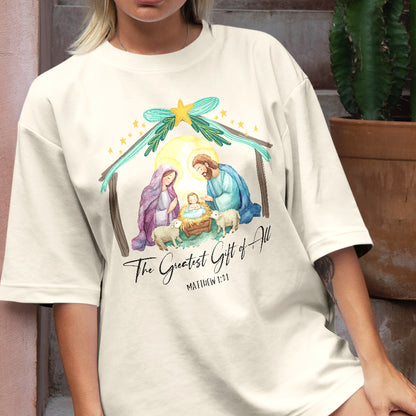 Teesdily | Jesus Christmas Coquette Bow Shirt, Christian Christmas Nativity Scene Sweatshirt, Bow Glitter Holy Family Hoodie Mug