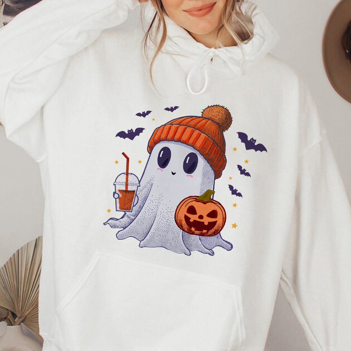 Teesdily | Cute Ghost Halloween Shirt, Happy Halloween Tee Sweatshirt Hoodie, Spooky Vibes Mug, Halloween Gifts Idea