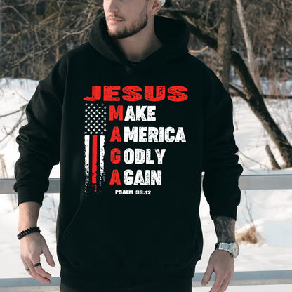 Teesdily | Jesus American Flag Shirt, Jesus Make America Godly Again Tee Sweatshirt Hoodie Mug, Jesus Lovers Tee Gifts, Patriotic Shirt