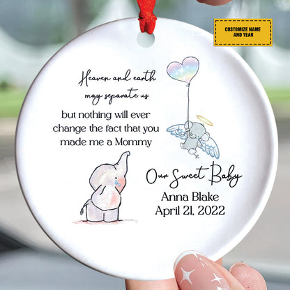 Teesdily | Customized Elephant Baby Memorial Ceramic Ornament, I Carried You We Love You Every Second Of Ours, Kid Memorial Xmas