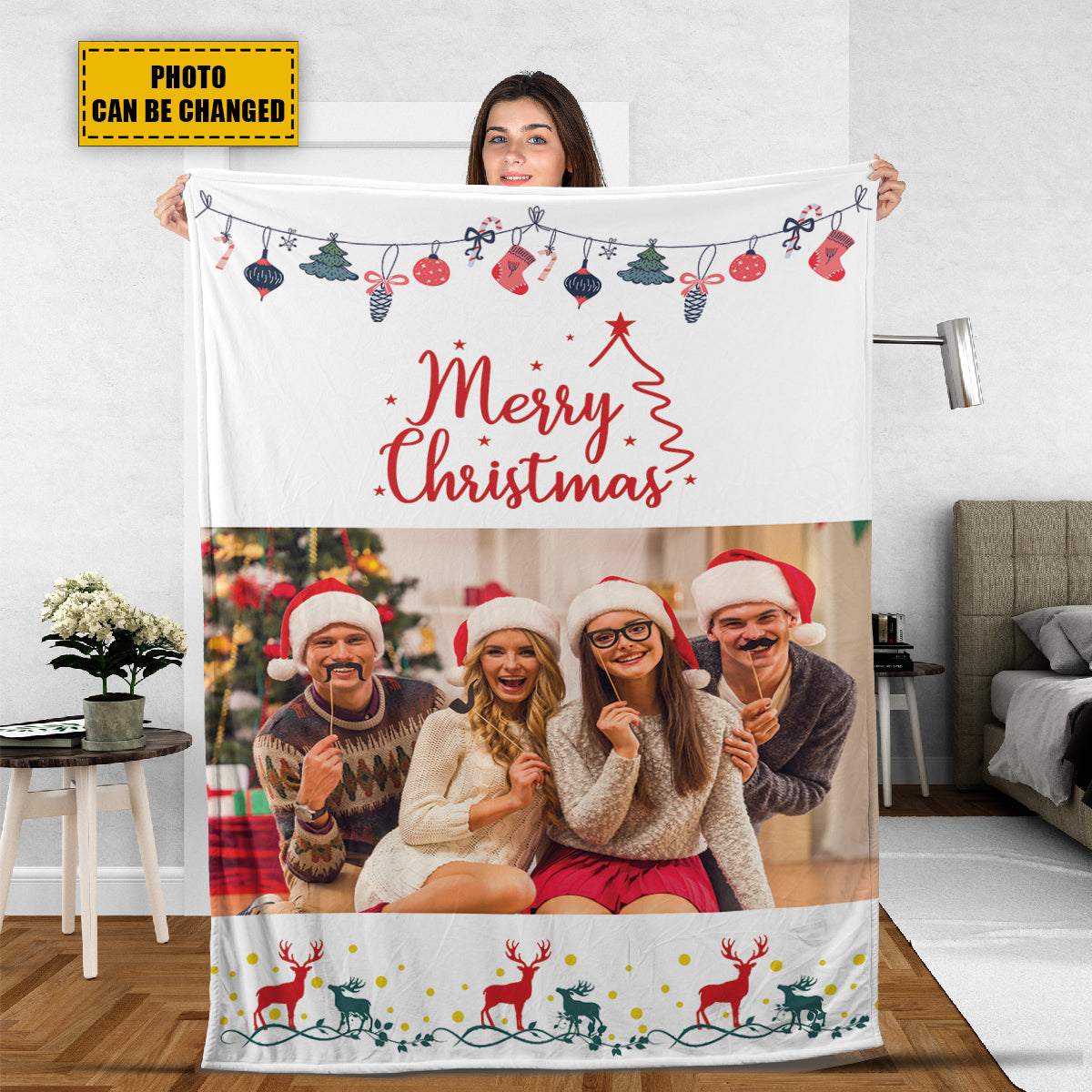 Teesdily | Christmas Keepsake Customize Blankets With Photos Christmas Throw Blanket For Kid Adults Merry Christmas Customizable Blanket Gifts