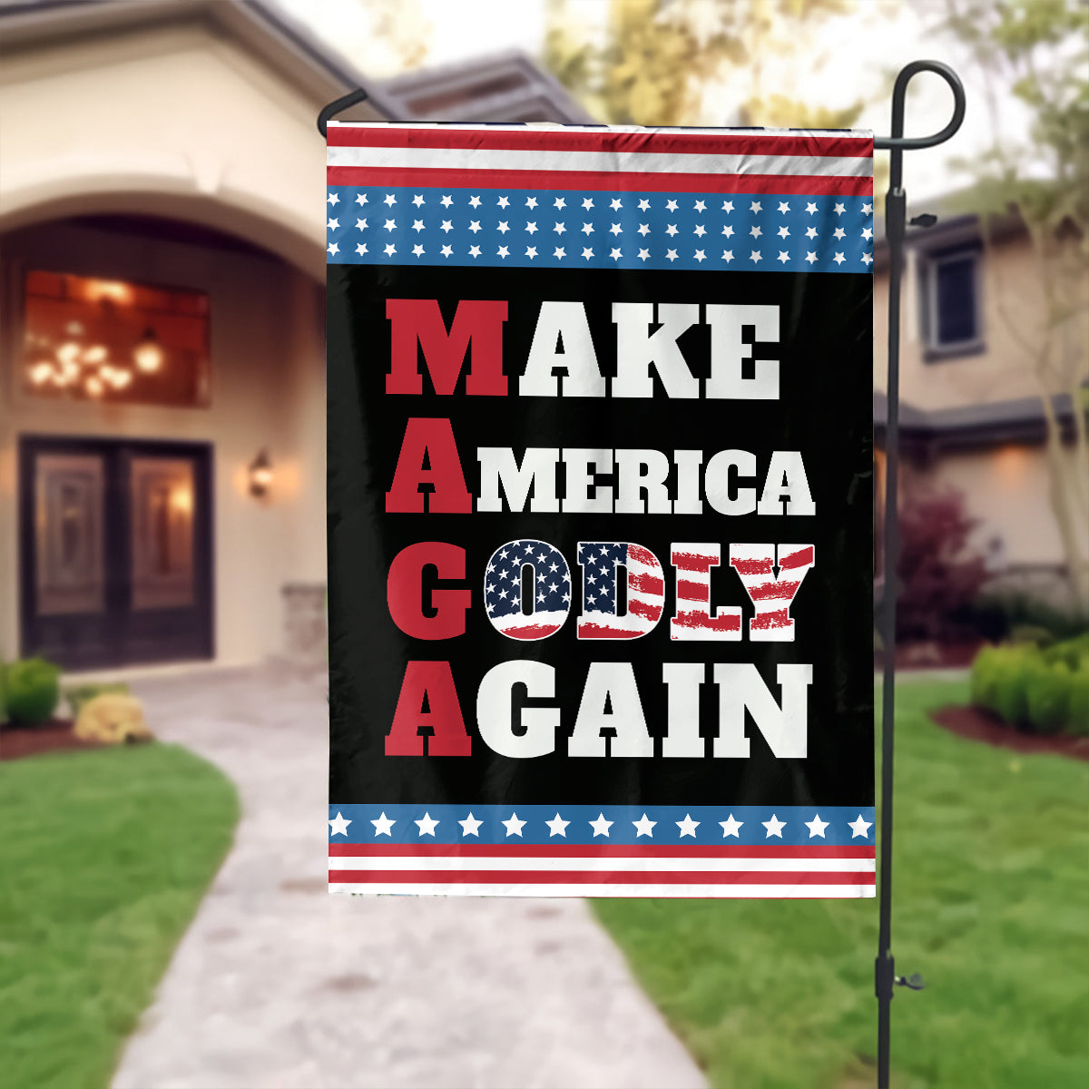 Teesdily | Make America Godly Again Patriotic Garden Flags, Jesus Christ American Flag House Decor, Independence Day Outdoor Decor, Patriotic Gifts