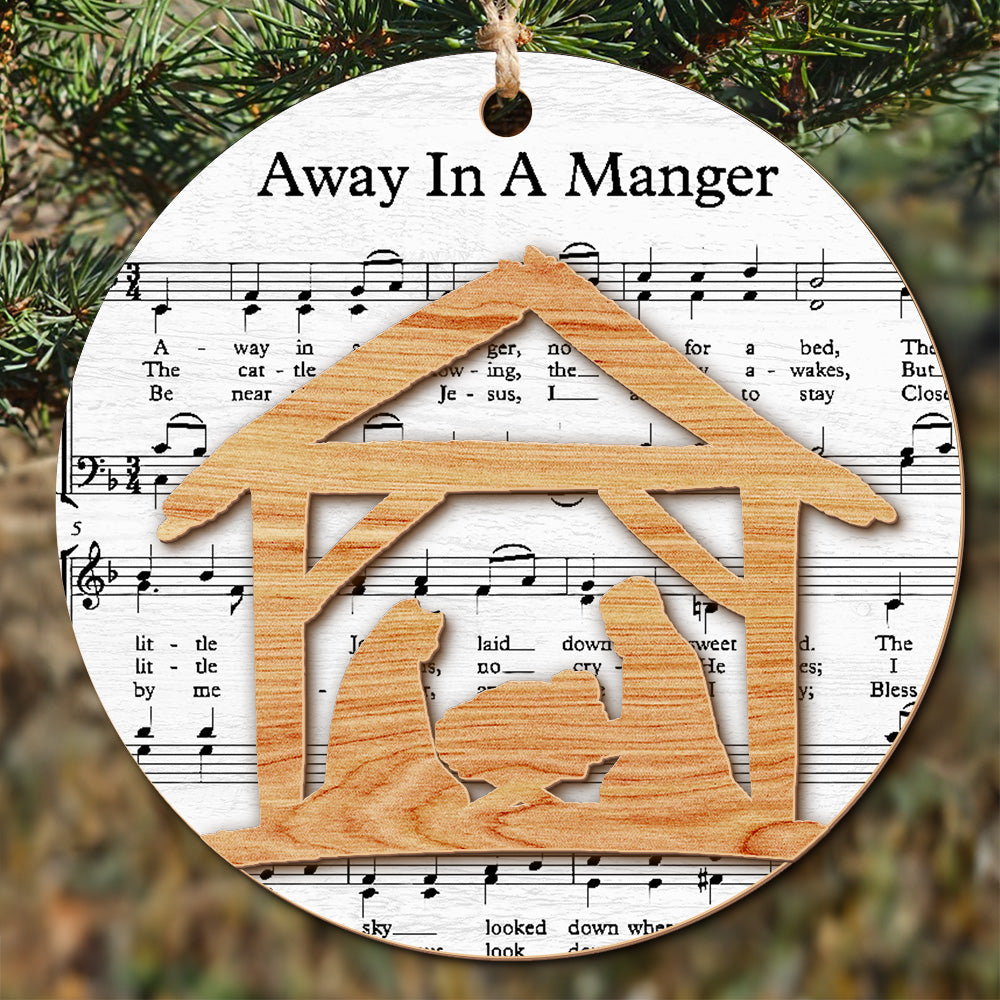 Teesdily | Jesus Nativity Scene Ornament, Music Sheet Nativity Christmas Ornament, Christ Birth 2 Layered Wood Ornament Xmas Gift