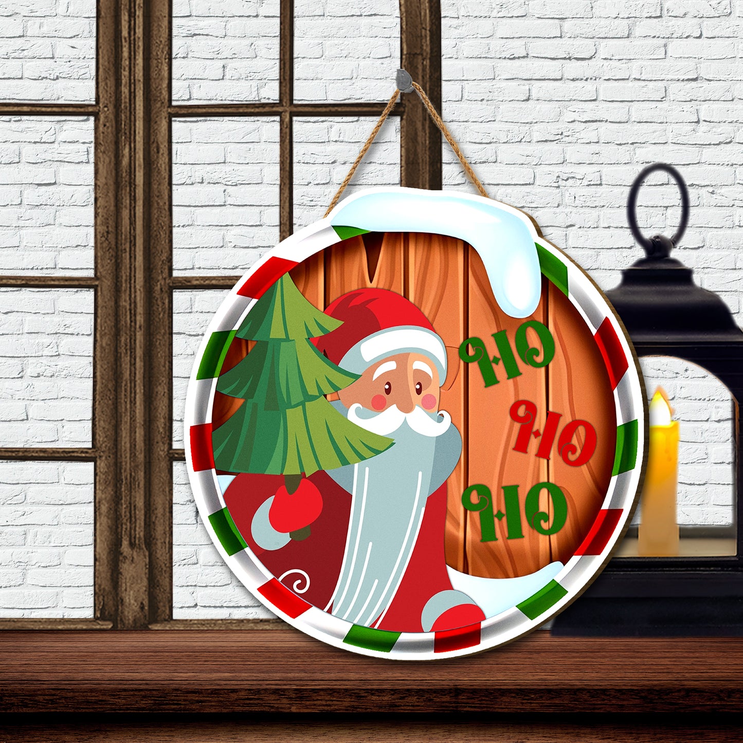 Teesdily | Santa Claus Christmas Front Door Sign, Merry Christmas Home Decor, Rustic Merry Christmas Sign Wooden Hanging Sign, Front Door Welcome