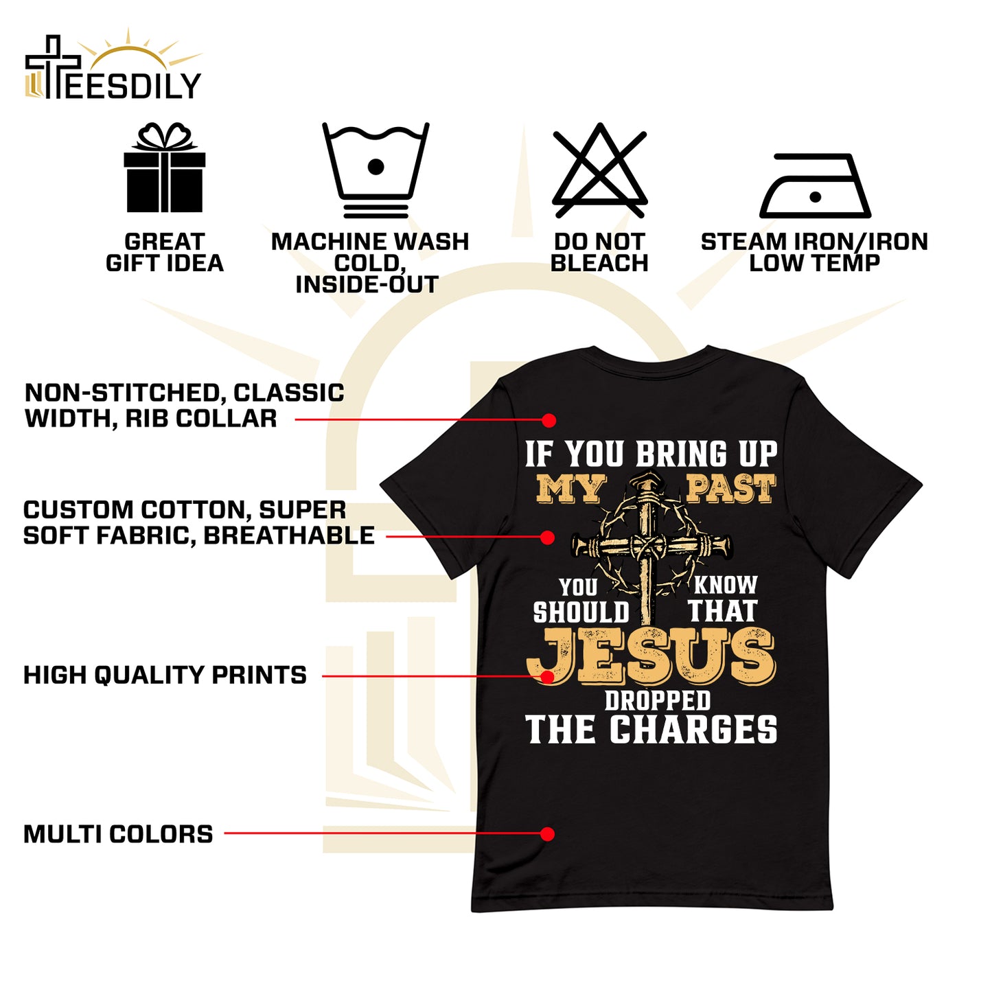 Teesdily | Jesus Cross Crown Backside Shirt, If You Bring Up My Past You Know That Jesus Dropped The Charges Sweatshirt Hoodie Mug, Jesus Lover Gift