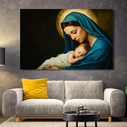 Teesdily | Mary And Jesus Poster, Christmas Christian Virgin Mary Jesus Canvas Painting Poster, Christ Religion Wall Art, Home Decoration, Xmas Gift