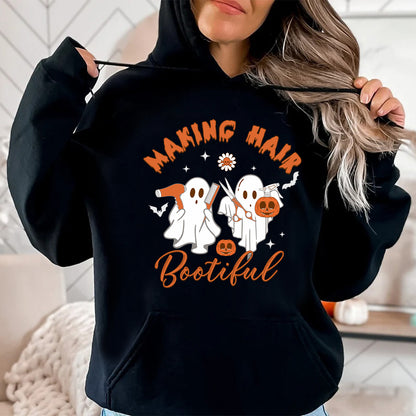 Teesdily | Hairstylist Halloween T-shirt, Making Hair Bootiful Cute Ghost Tee Sweatshirt Hoodie Mug, Halloween Hairdresser Gift, Cute Spooky Gifts