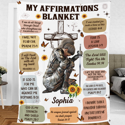 Teesdily | Customized Woman Warrior God Says I Am Blanket, Christian Armor Of God Affirmations Blanket, Jesus Cross Xmas Gift