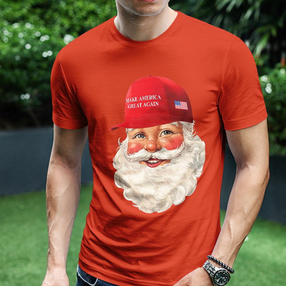 Teesdily | Santa Make Christmas Great Again Shirt, Funny Santa Christmas Sweatshirt, American Flag Santa Hoodie Mug, Xmas Gift