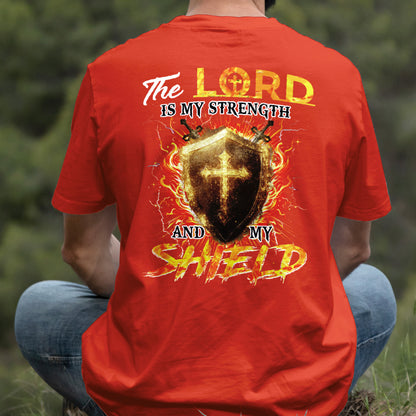 Teesdily | The Lord Is My Strength And My Shield Shirt, Jesus Christian Cross Sweatshirt, Faith God Hoodie Mug, Religious Gift Men