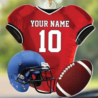 Teesdily | Customized American Football Uniform Helmet And Ball Acrylic Ornament, American Football Lovers Christmas Ornament