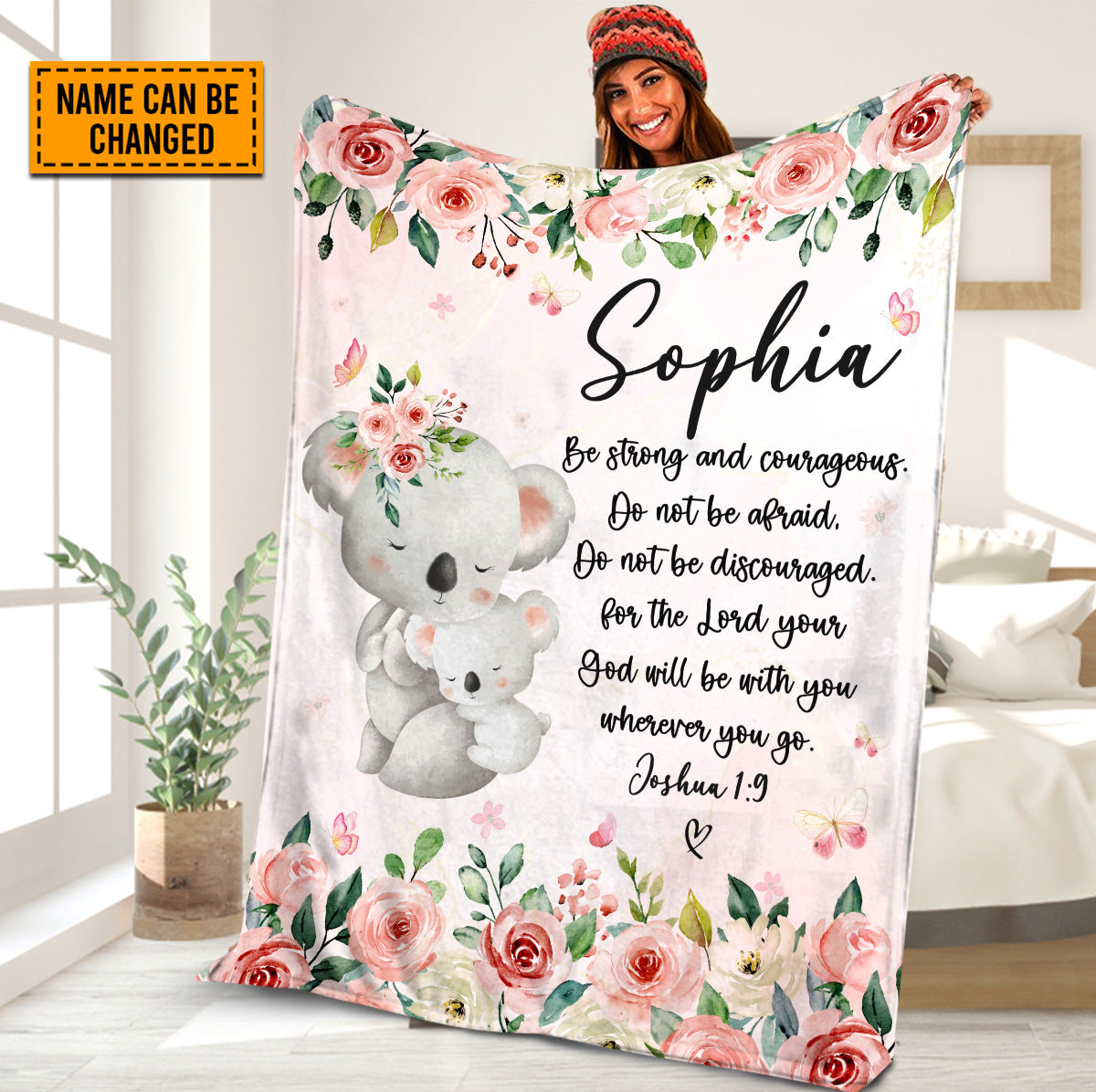 Teesdily | Koala Mom And Kid Personalized Fleece Blanket, God Verse Baby Blanket Gift, Baby Toddler Blanket, Floral Nursery Decor, Baby Shower Gifts