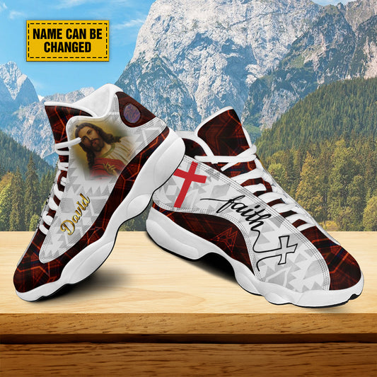 Teesdily | Customized Jesus Art Basketball Shoes, Keep Faith Running Shoes, Christian Unisex Basketball Shoes Gift, Jesus Gift