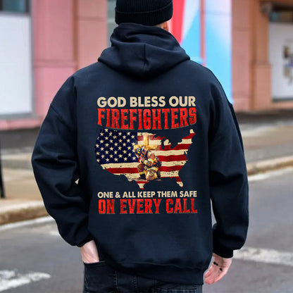 Teesdily | American Flag Firefighter Streetwear Hoodie, God Bless Our Firefighter Tshirt Sweatshirt, Firefighter Mug, Independence Gift For Fireman