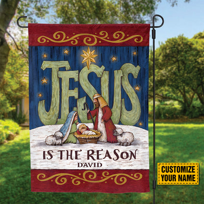 Teesdily | Customized Jesus Nativity Garden Flag, Jesus Is The Reason House Flag Christmas Decoration, Jesus Lover Gift, Xmas Gift