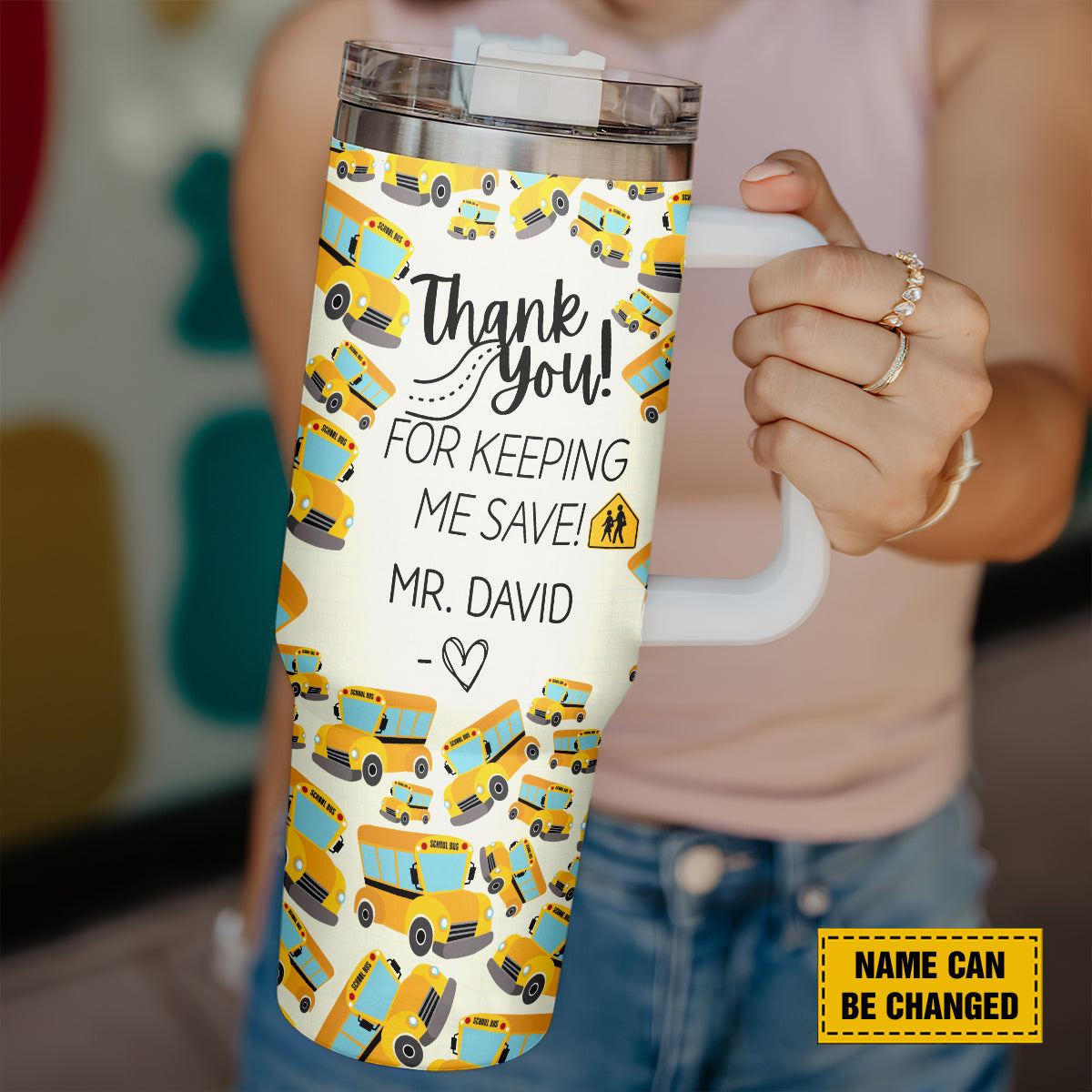 Teesdily | Customized School Bus Driver Tumbler 40oz, Thank You For Keeping Me Safe Cup, Back To School Tumbler, Teacher Life Mug, Bus Driver Gift