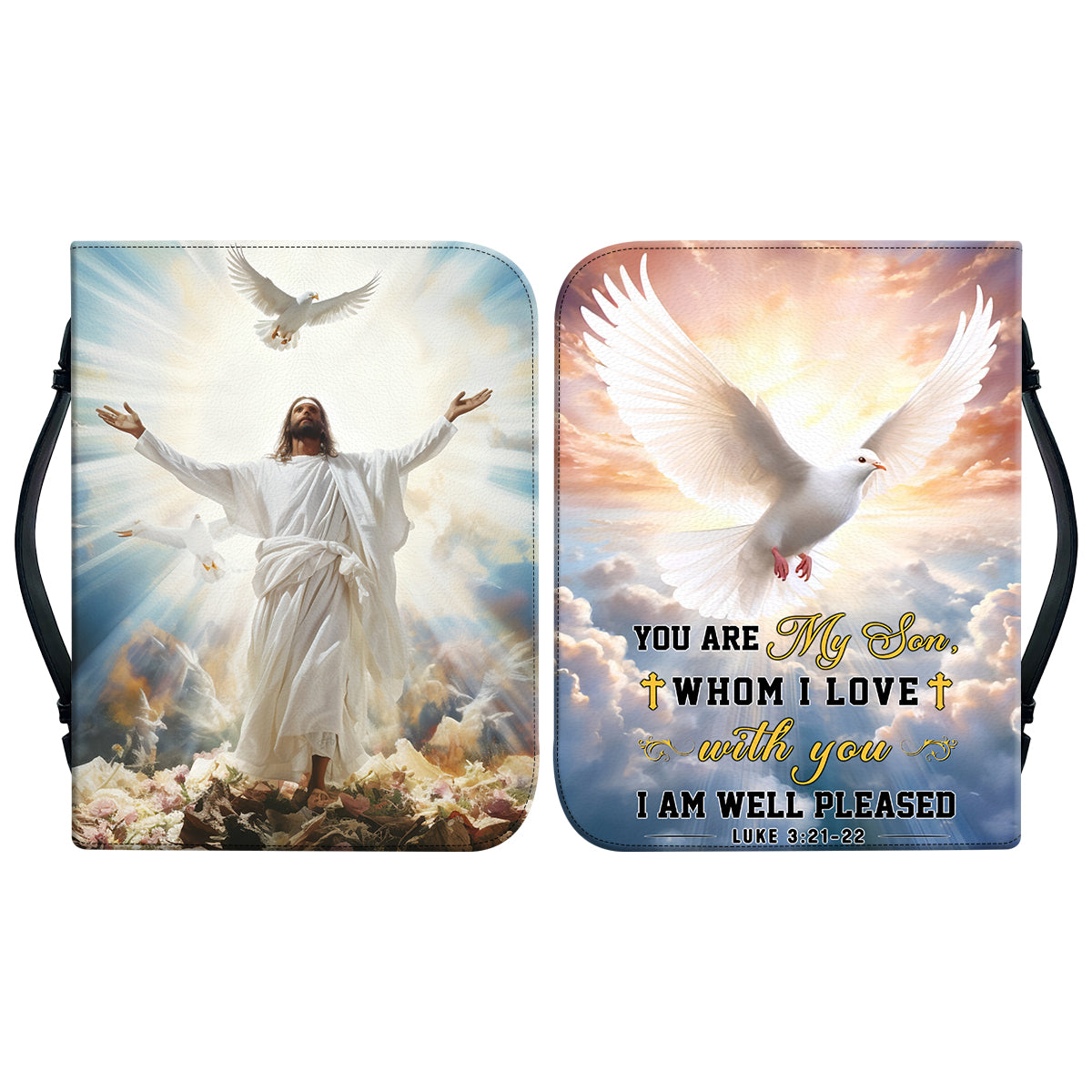 Teesdily | Customized Jesus Lover Bible Case Jesus Believer Bible Protector Jesus Heaven Bible Holder Son Of God I Am Well Pleased Religious Gift